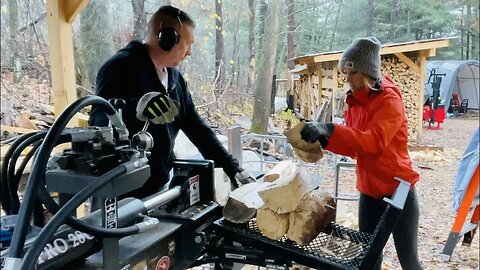 Re-Splitting Firewood On A Rainy Day