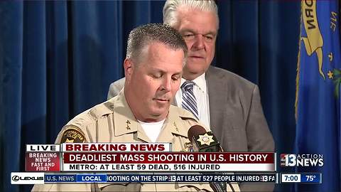 Police give update on shooter and motive in Las Vegas mass shooting, 23 firearms found at Mandalay Bay