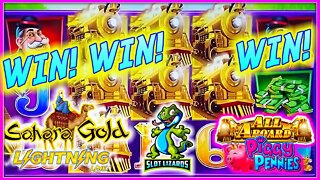 AWESOME WINS! BIG COINS AND TRAINS!!! Lightning Link Sahara Gold All Aboard Piggy Pennies HIGHLIGHT!