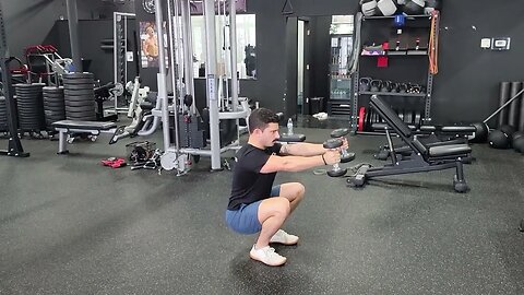 Dumbbell Gravity Squats (Swing to Front Raise Squat)