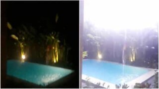 Raio atinge piscina em Bali durante tempestade