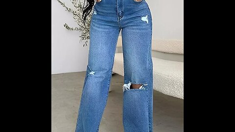 Pocket Button Ripped Hole Denim Jeans - Blue 💙