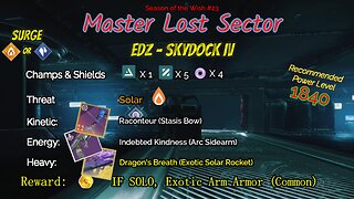 Destiny 2 Master Lost Sector: EDZ - Skydock IV on my Arc Warlock 2-22-24