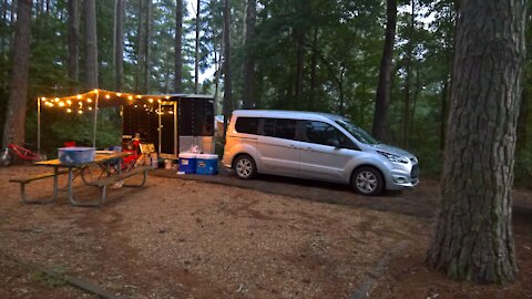 DIY Cargo trailer to travel trailer camper conversion walkthrough at campsite