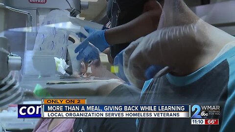 Students from Blind Services and Industries of Maryland prepare dinner for veterans