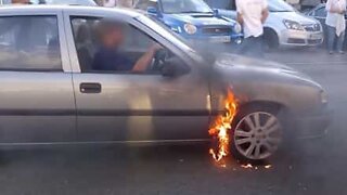 Car stunt ends in flames