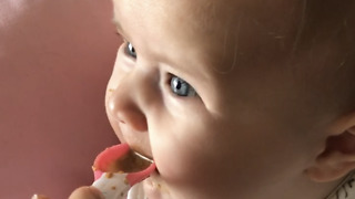 Baby tries food for the first time