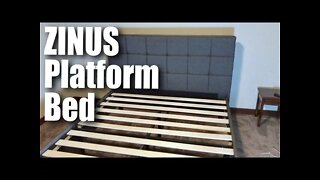 Zinus Dark Grey Upholstered Square Stitched Platform Bed with Wooden Slats Review