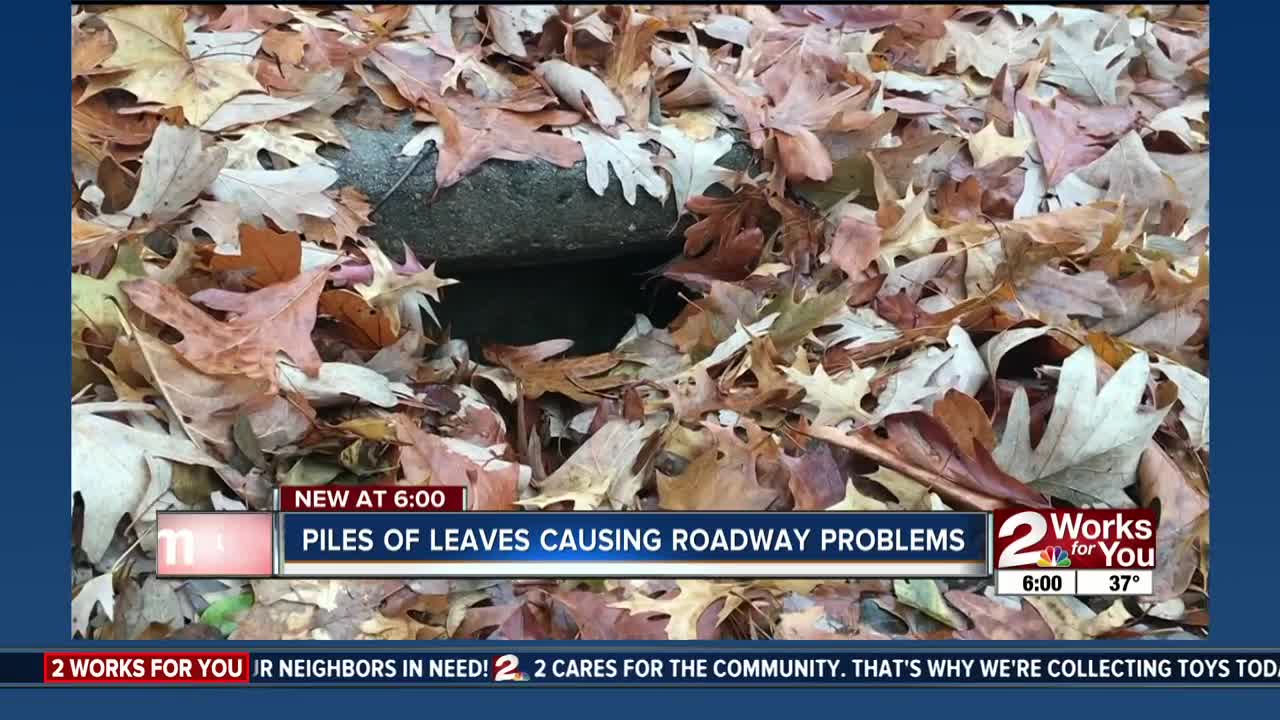 Piles of leaves clogging up Tulsa storm drains