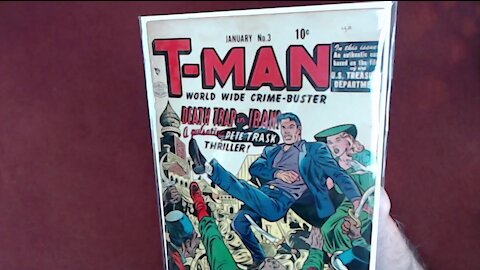 Reading Comic Books: T-Man #3, "Death Trap in Iran!", 1952, Quality Comics, Golden Age [ASMR]