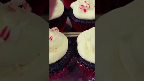Holiday Peppermint & Chocolate Cupcakes Sprinkled With Candy Canes