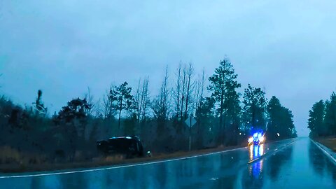 Driving South on U.S. Route 15 (Aberdeen Road) in the Rain - Aberdeen, North Carolina