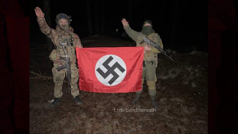 Ukrainian Nazis with Swastika flags.