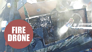 Drone footage captures the aftermath of a raging blaze