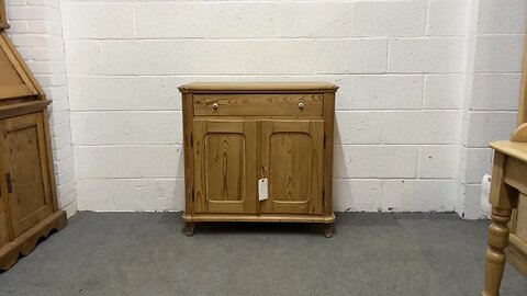 Small 2 Door Antique Pine Cupboard With Top Drawer (Y7306B) @PinefindersCoUk