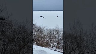 Ice fishing on Lake Superior.