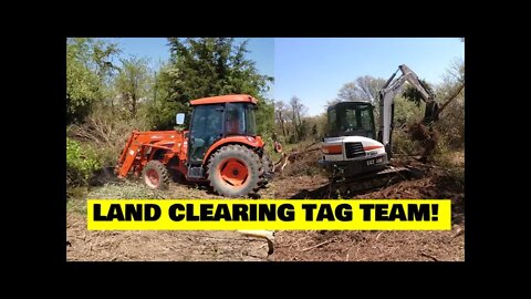 Clearing Land for food plots Southern Illinois Kioti tractor & Bobcat mini excavator FULL LENGTH