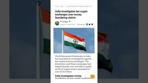 India Investigates Money Laundering On Ten Crypto Exchanges @waqarzaka @SmartViewAi @nehanagar