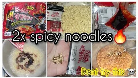 2x spicy noodles challenge ASMR 🔥 |How to make spicy noodles |try at your own risk ☠ | not recommend