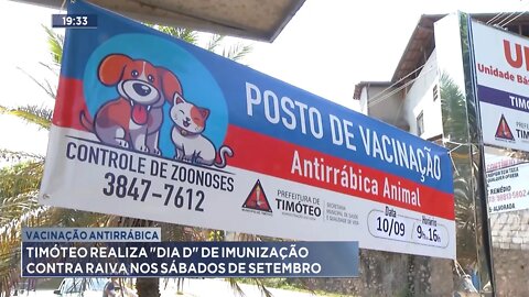 Vacinação Antirrábica: Timóteo realiza Dia D de Imunização Contra Raiva nos Sábados de Setembro.
