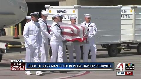 Casket carrying body of Navy fireman killed in Pearl Harbor arrives at KCI