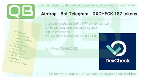Airdrop - Bot Telegram - DXCHECK - Ganhe - 187 $DXCHECK - 31/05/2022