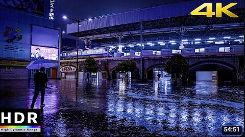 Walk in Heavy Rain at Night in Tokyo, Japan