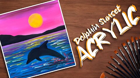 Dolphin Sunset Acrylic Painting Tutorial for beginners