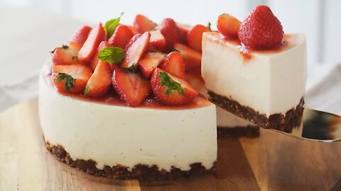 #ASMR Making No Bake Strawberry Cheesecake
