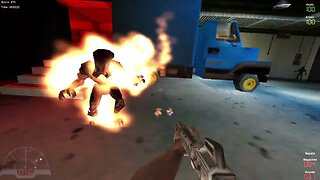 Classic Aliens VS Predator 2000; skirmish mode; Meat Factory from Pred 2, marine with flamethrower.