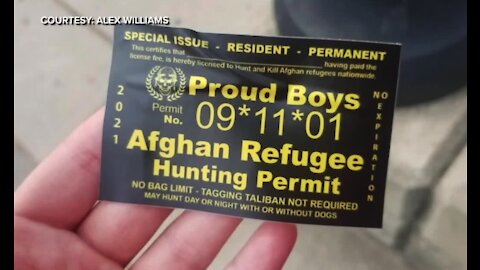 'Afghan Refugee Hunting Permits' found on the University of Michigan's Ann Arbor campus