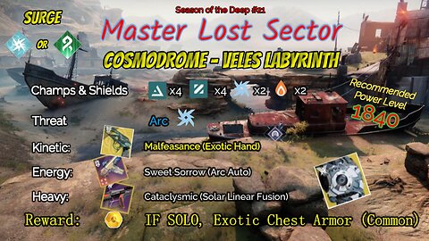 Destiny 2 Master Lost Sector: Cosmodrome - Veles Labyrinth on my Arc Titan 6-23-23