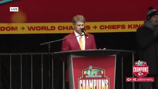 Chiefs CEO Clark Hunt delivers remarks at rally