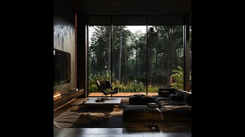 Cozy living room with a nice view of nature outside while it is raining 🌧️