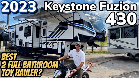 2023 Keystone Fuzion 430 | 2 FULL Bathrooms + Sectional Sofa Toy Hauler