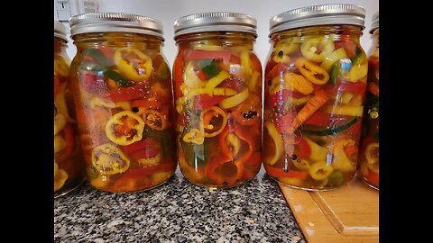 Hot Fridge Pickles. Should be enjoyed along side your Bread & Butter and Dill pickles. Sweet Heat!