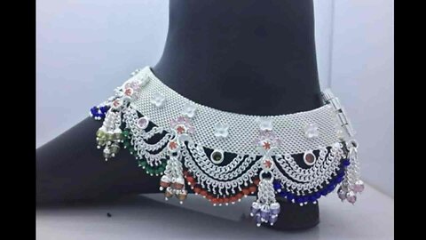 silver diamond bridal heavy Payal design #