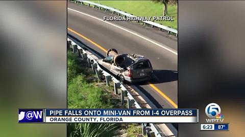 Florida driver survives crash when metal object falls on van