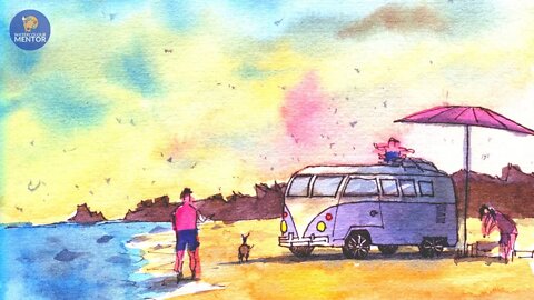 Beach Line and Wash: KOMBI Van! [Watercolor tutorial]