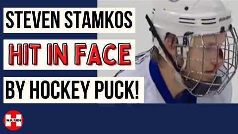 Stamkos HIT IN FACE by hockey puck & RETURNS!