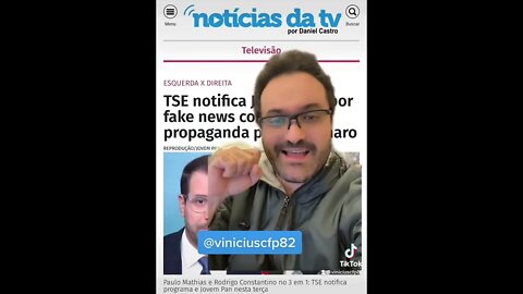 ABSURDO! TSE notifica Jovem Pan por dar ampla cobertura aos feitos do Governo Bolsonaro