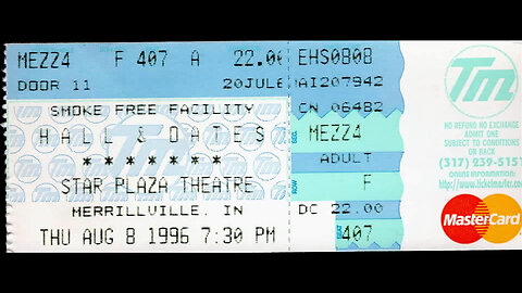 August 8, 1996 - Daryl Hall & John Oates at the Star Plaza [Holiday Star] Theatre (Ticket Stub & Images)