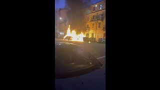 The car ignited and set other vehicles on fire.