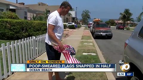 Feces-smeared flags snapped in half in Ocean Beach