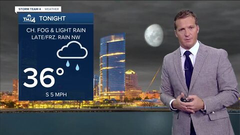 Patchy fog, light rain possible tonight; slipper roads in the morning