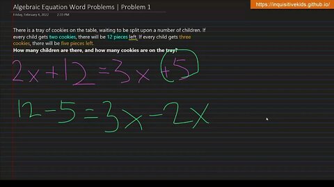 Algebraic Equation Word Problems | Problem 1