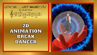 2d animation of a man break dancing inside a crystal ball with flashing lights