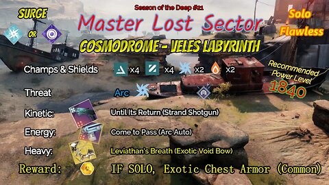 Destiny 2 Master Lost Sector: Cosmodrome - Veles Labyrinth on my Void Hunter Solo-Flawless 8-6-23