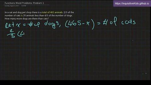 6th Grade Functions Word Problems: Problem 1