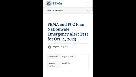 FEMA Will be testing the SYSTEM! EMERGENCY ALERTS.. 4th October 2023